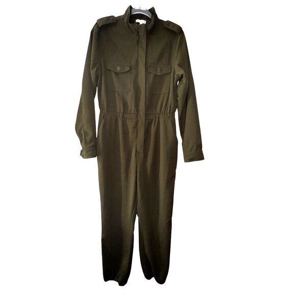 Anthropologie Harlyn Size 8 Green Military Jumpsuit Utility Coverall Army Pants - Picture 1 of 9